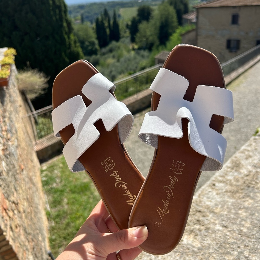 White Italian Leather Sandals